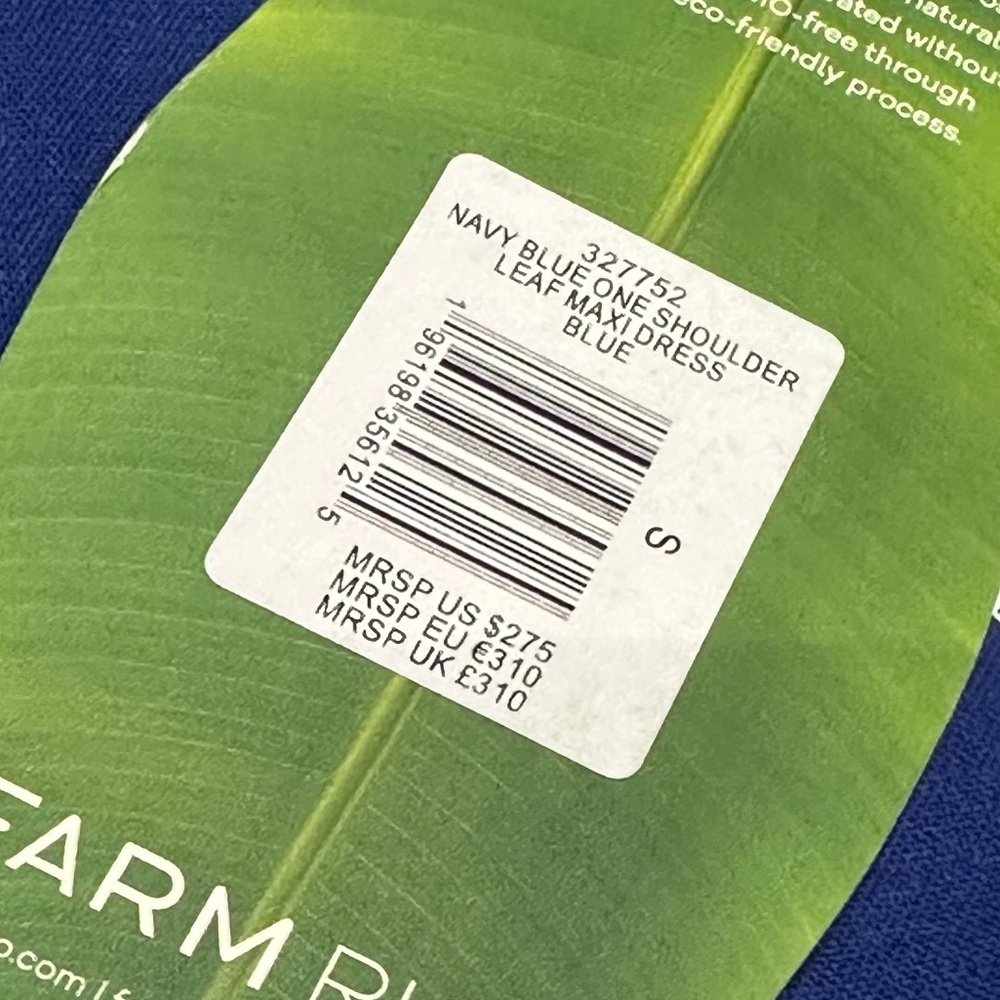 Farm Rio One Shoulder Blue Leaf Maxi Dress Small New with Tag - Picture 13 of 16